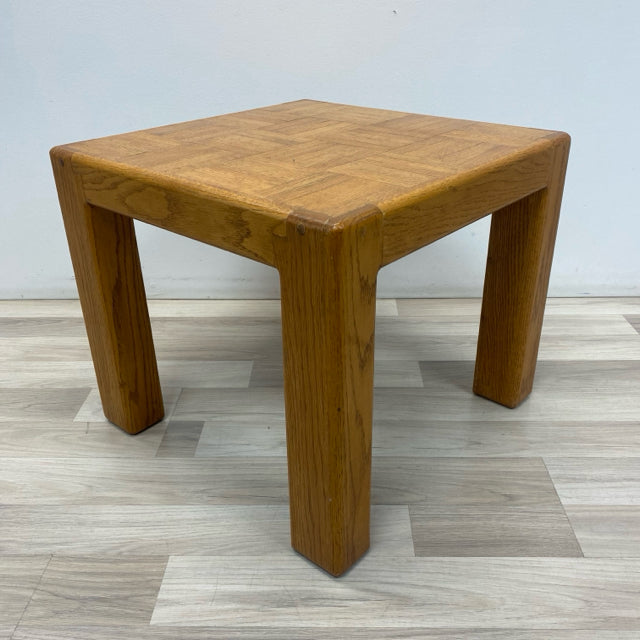 Square Oak Wood Square Inlaid Side Table