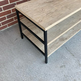 3 Level Beige TV Stand With Black Metal Frame