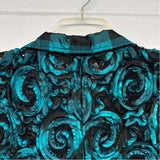 Samuel Dong Women's Size L Teal-Black Pattern Zip Up Jacket