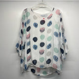 Tempo Paris Size S Women's White-Multicolor Polka Dot 3/4 Sleeve Long Sleeve Top