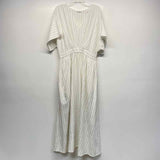 Chico's Size 2-L Women's White-Silver Stripe Maxi-Short Sleeve Dress