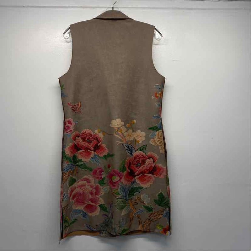 Solitarie Women's Size M Tan-Multi Floral Maxi Vest