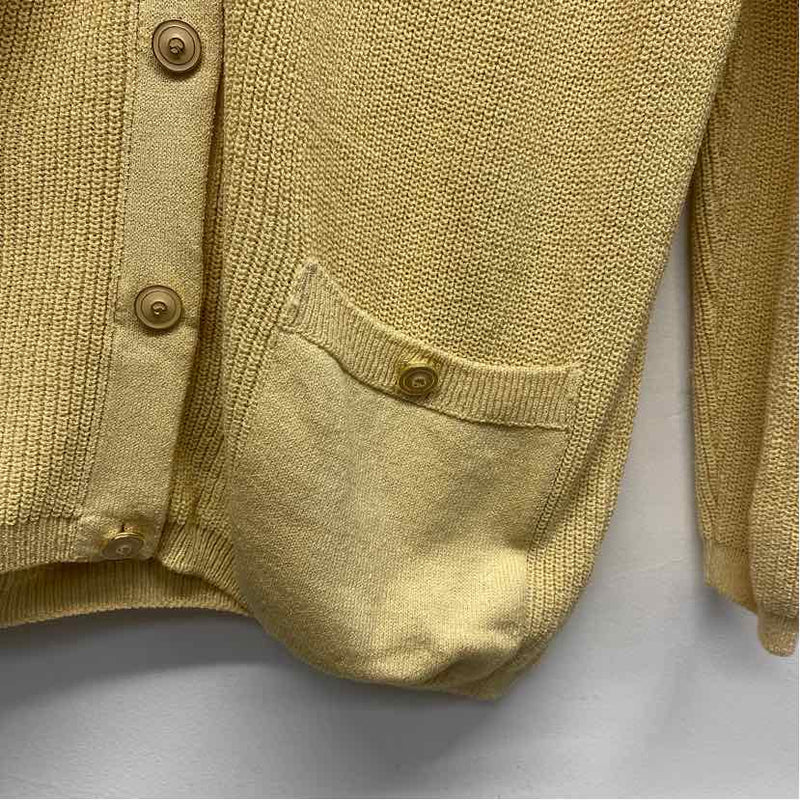 St. John Size M Women's Gold Solid Button Up Sweater