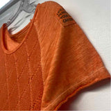 Angela Mara Size M Women's Orange Patchwork Crew Neck Short Sleeve Top