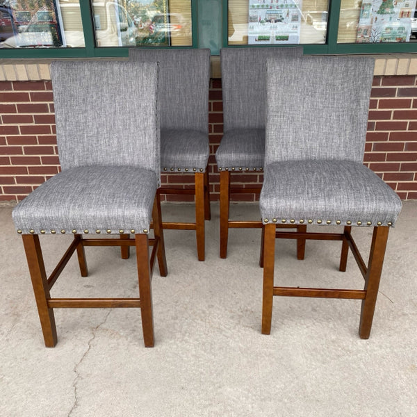Counter Height Gray Wood-Fabric Stool - Set of 4