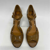 Sofft Size 8.5 Women Solid Brown Patent Leather-Suede Open Toe Ankle Strap Heels