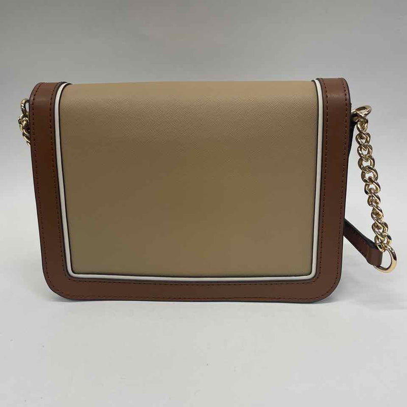 Michael Kors Tan-Brown Colorblock Leather Crossbody Handbag