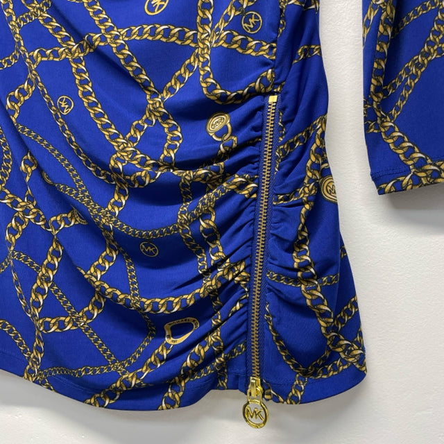 Michael Michael Kors Size S Women's Blue-Gold Print Cowl Neck Blouse