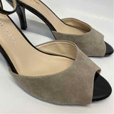 Franco Sarto Size 8 Women's Beige-Black Color Block Open Toe Ankle Strap Heels