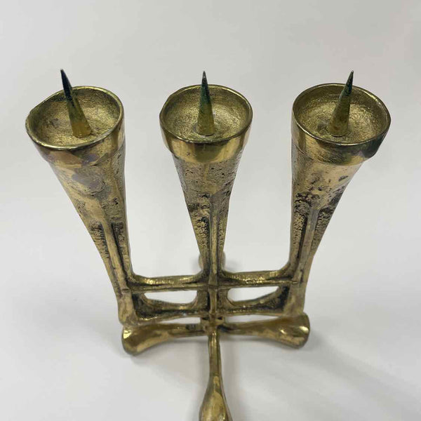 Brutalist Brass 3 Tapers Candelabra