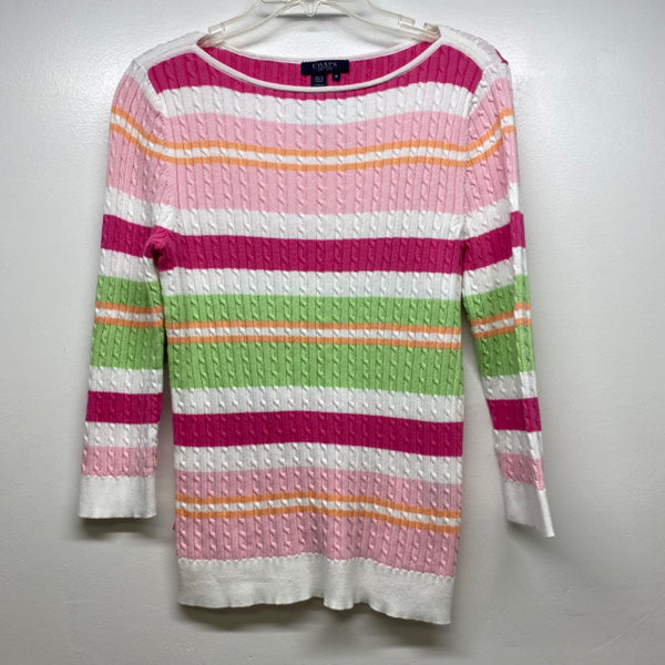 Chaps Size M Women's White-Multicolor Stripe 3/4 Sleeve Sweater
