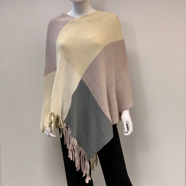 Prajnic Size One Fits All Black-Gray Color Block Poncho-Cape