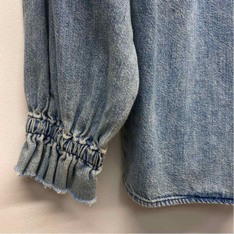 Citizens of Humanity Size S Women's Light Blue Washed Mock Neck Blouse