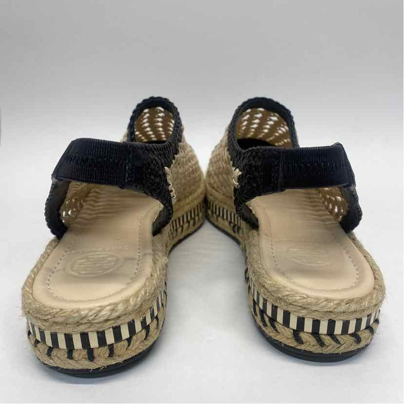 Tory Burch Size 9 Women's Beige-Black Cut Out Slingback Espadrilles Shoes