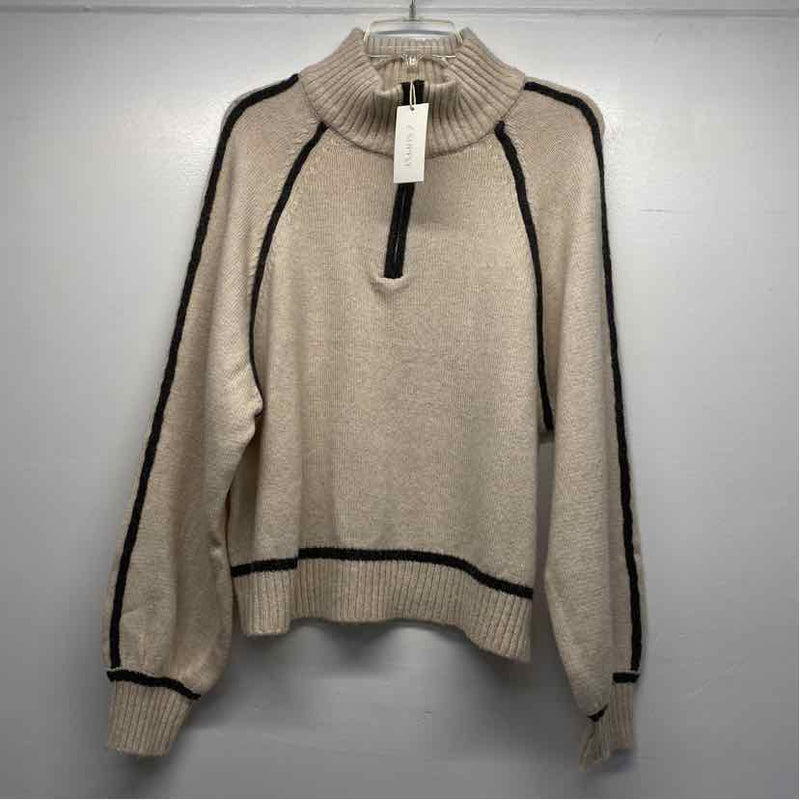 Z Supply Size M Women's Beige Stripe Zip Mock Neck Sweater