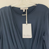 Max Mara Erica Size L Blue Solid Long Sleeves Faux Wrap Dress