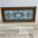 Wood Framed Hanging Blue Stained Glass Window Panel