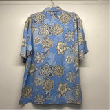 Tommy Bahama Size L Blue-White Silk Pattern Men's Men's Short Sleeve Shirt