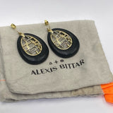Alexis Bittar Black-Gold Earrings Geometric Gold-Tone Design with Crystals