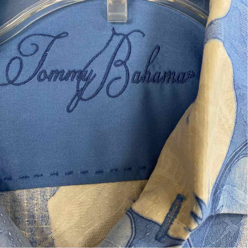 Tommy Bahama Size L Blue-White Silk Floral Men's Men's Short Sleeve Shirt