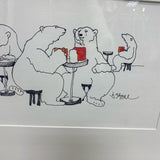 Green Wood Framed Art of Polar Bears in a Cafe by Artist Barbara Stone