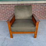 Mission Style Solid Green Microsuede Brown Wood Arm Chair