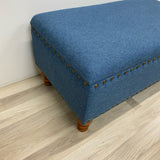 Blue Fabric Studded Storage Ottoman