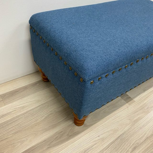 Blue Fabric Studded Storage Ottoman