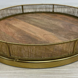 Brown-Gold Metal-Wood Tray