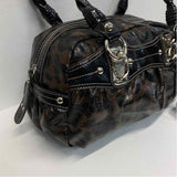 Kathy Van Zeland Brown-Black Faux Leather Animal Print Shoulder Handbag