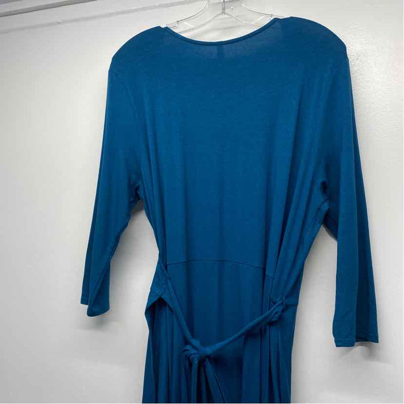 Sivana Size Xl Women's Teal Solid 3/4 Sleeve Maxi-Wrap Dress