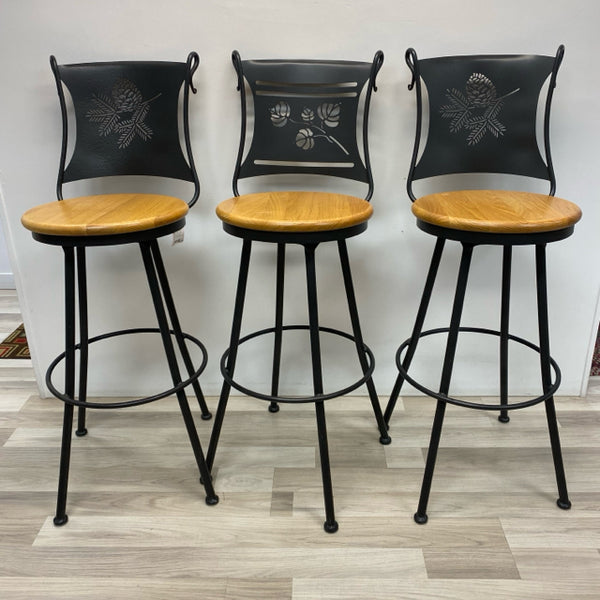 Swivel Brown-Tan Metal -Wood Bar Height Cut Out Stool