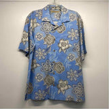 Tommy Bahama Size L Blue-White Silk Pattern Men's Men's Short Sleeve Shirt