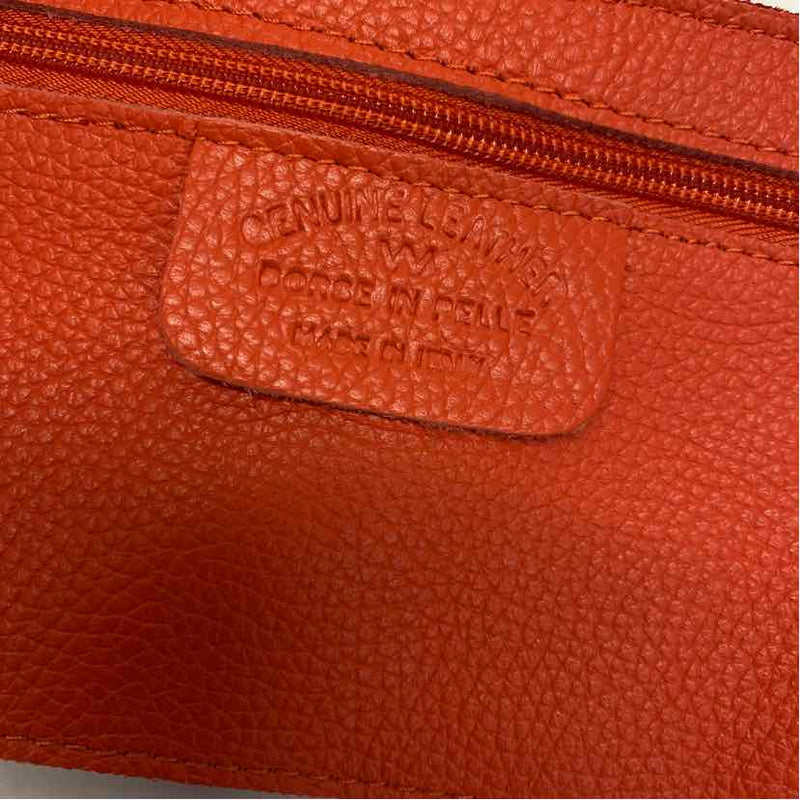 Made in Italy Orange Leather Pebbled Satchel Handbag