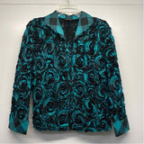 Samuel Dong Women's Size L Teal-Black Pattern Zip Up Jacket