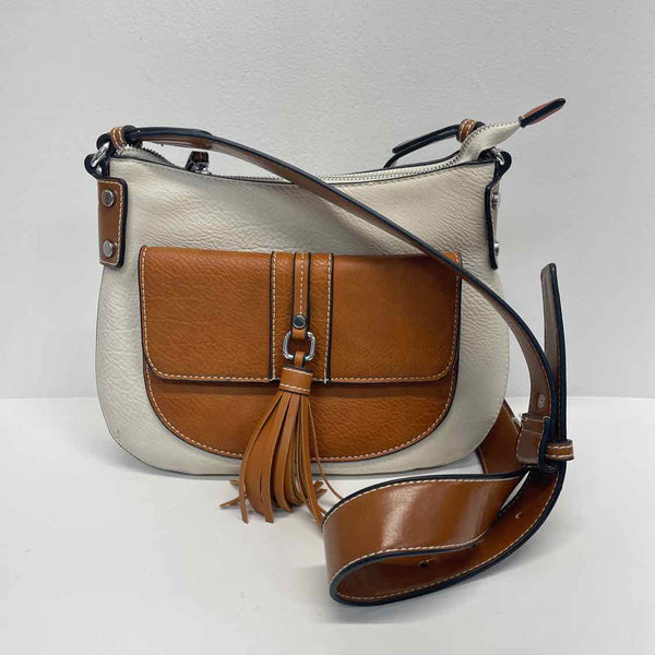 Coco + Carmen White-Brown Faux Leather Colorblock Crossbody Handbag