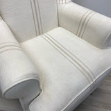 Pottery Barn Wing White-Tan Fabric Stripe Chair