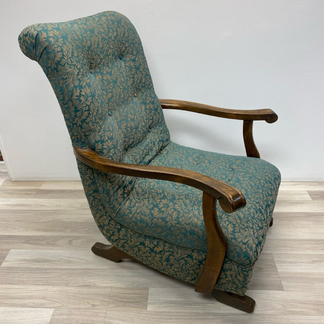 Teal-Tan Tapestry Rocking Chair