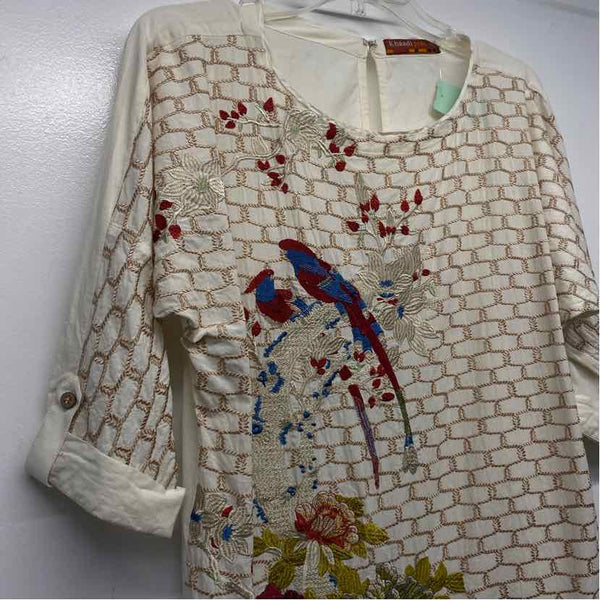 Khaadi Pret Size S Women's Beige-Multi Embroidered Kurta Blouse