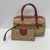 Coach Tan-Pink Signature Leather Shoulder Handbag