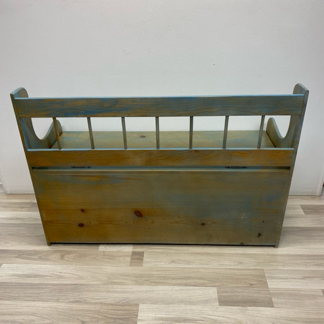 Hand Painted Blue-Multi Floral Wood Storage Bench