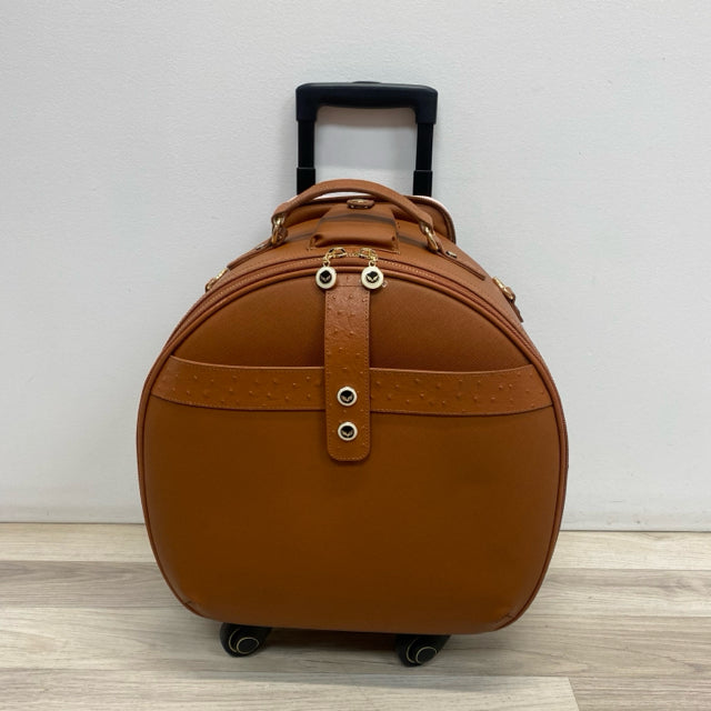 Smart Birdy Cognac Faux Leather Solid Round Suitcase