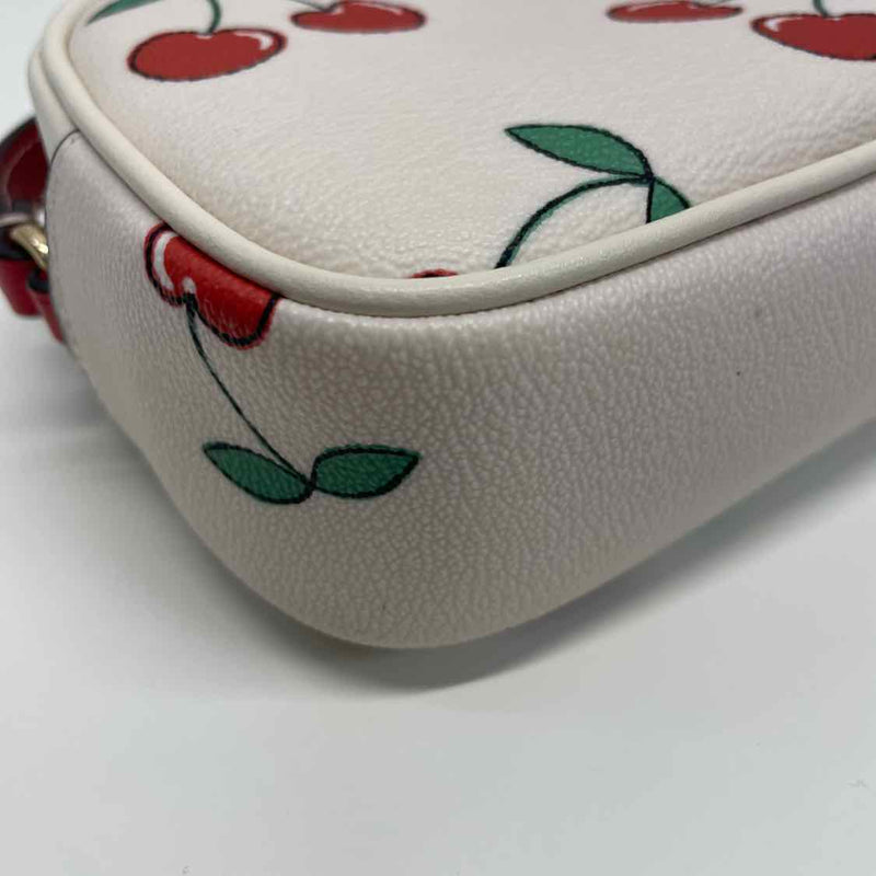 Coach White-Red Leather Cherries Print Wristlet Clutch