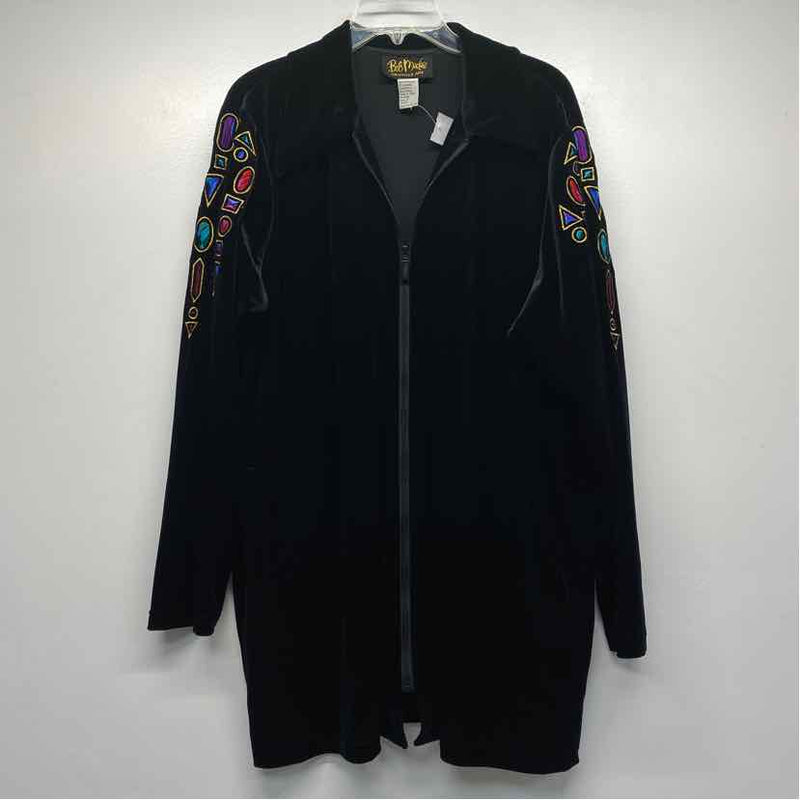 Bob Mackie Wearable Art Women's Size 1X Black Embroidered Zip Up Jacket