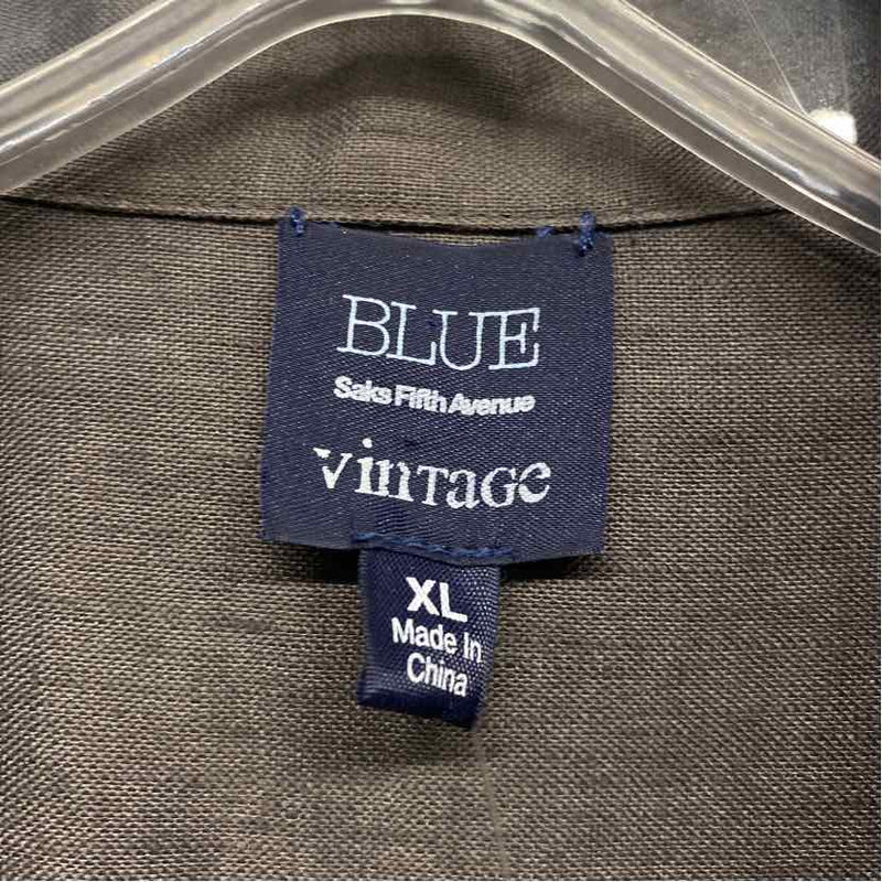 Blue Saks Fifth Ave Size Xl Women's Dark Gray Tweed Button Up Blouse
