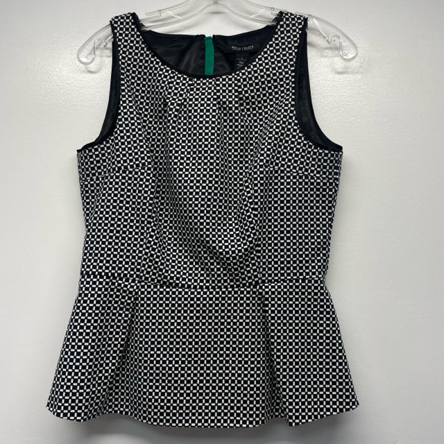 White House Black Market Size 8-M Women's Black-White Plaid Sleeveless Top