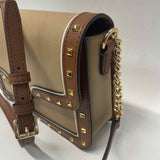 Michael Kors Tan-Brown Colorblock Leather Crossbody Handbag