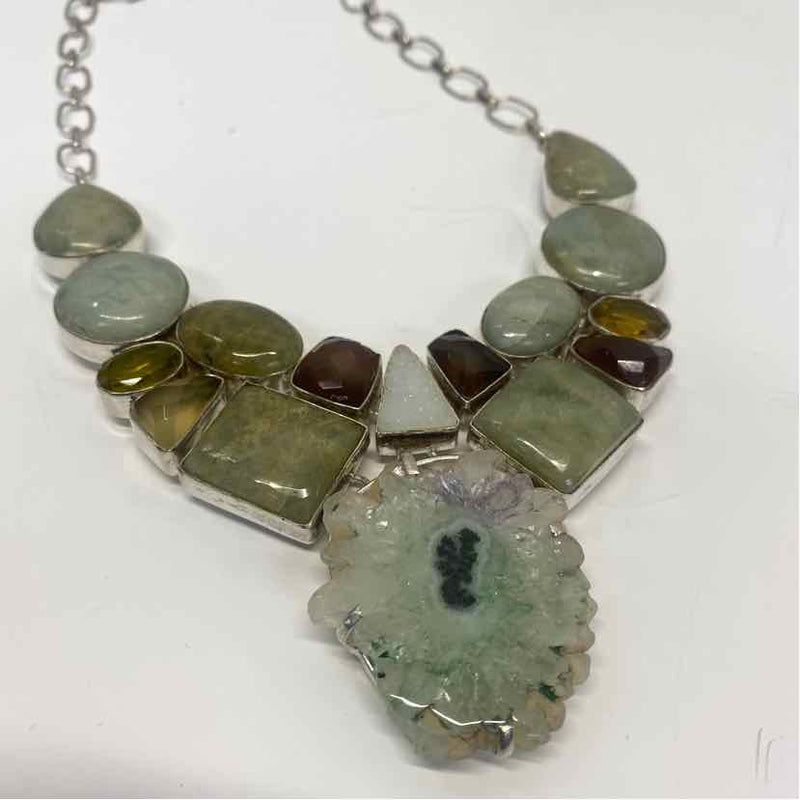 Multistone with center Amethyst Stalactite Flower slice pendant