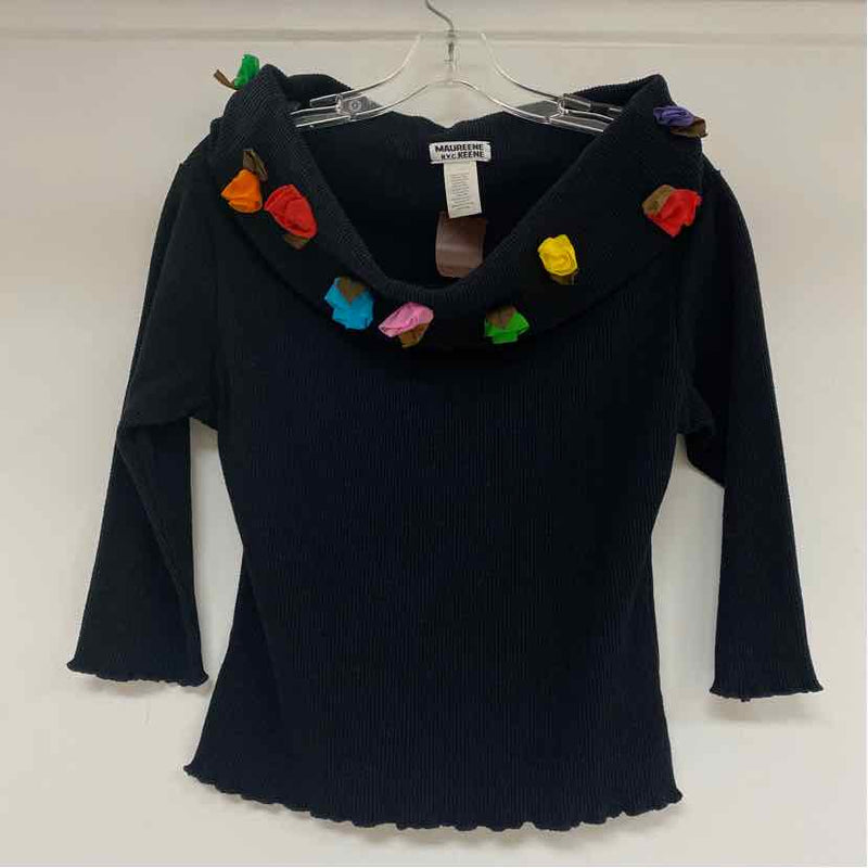 Maureene Keene N.Y.C. Size S Women's Black Applique 3/4 Sleeve Long Sleeve Top