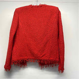 IRO Women's Size 36-S Red Textured Fringed Open Front Jacket